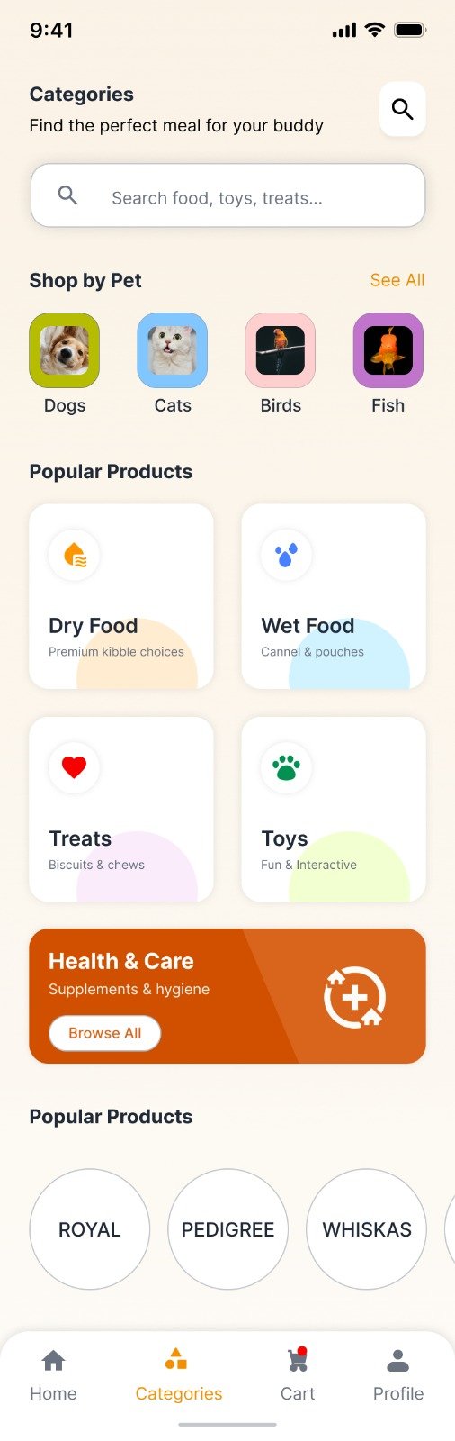 PetPantry categories screen
