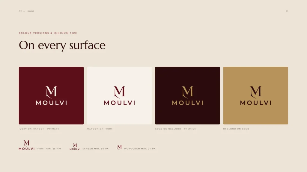 Moulvi logo colour versions and minimum sizes