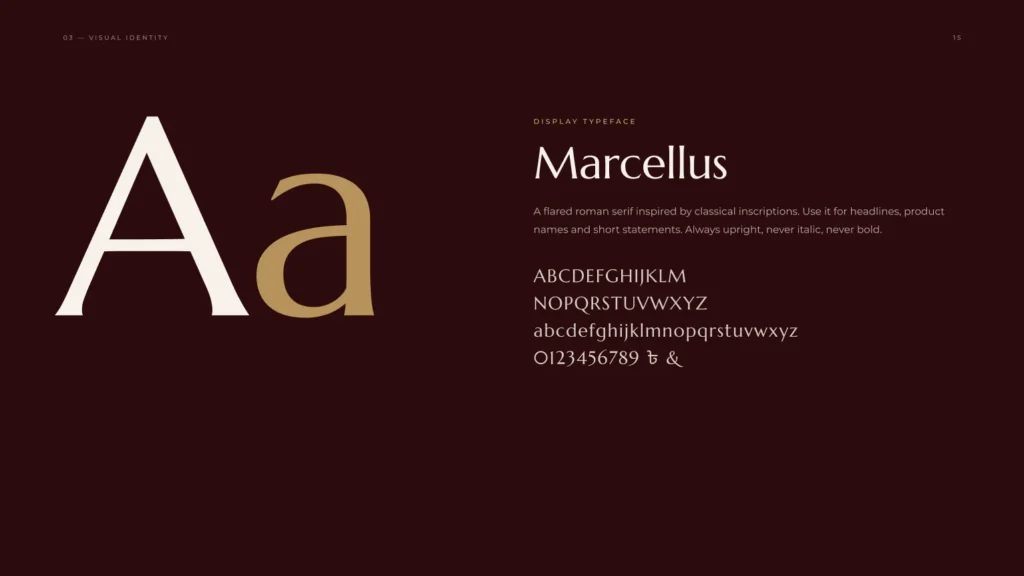 Marcellus display typeface specimen for Moulvi