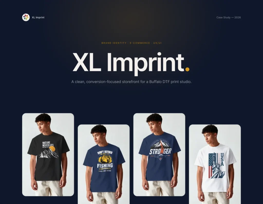 XL Imprint case study cover with four graphic tees