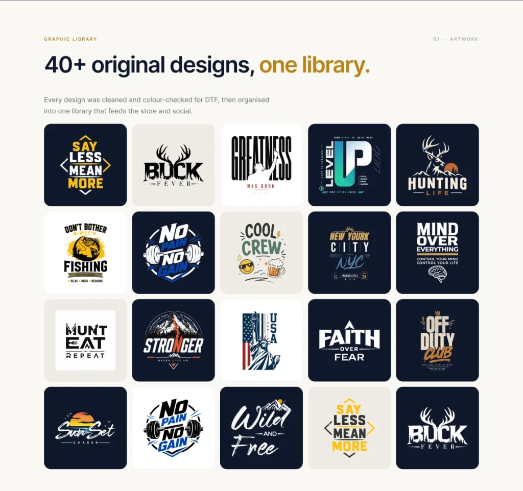 Grid of XL Imprint original T-shirt graphic designs