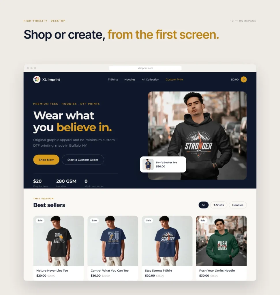 XL Imprint desktop homepage design