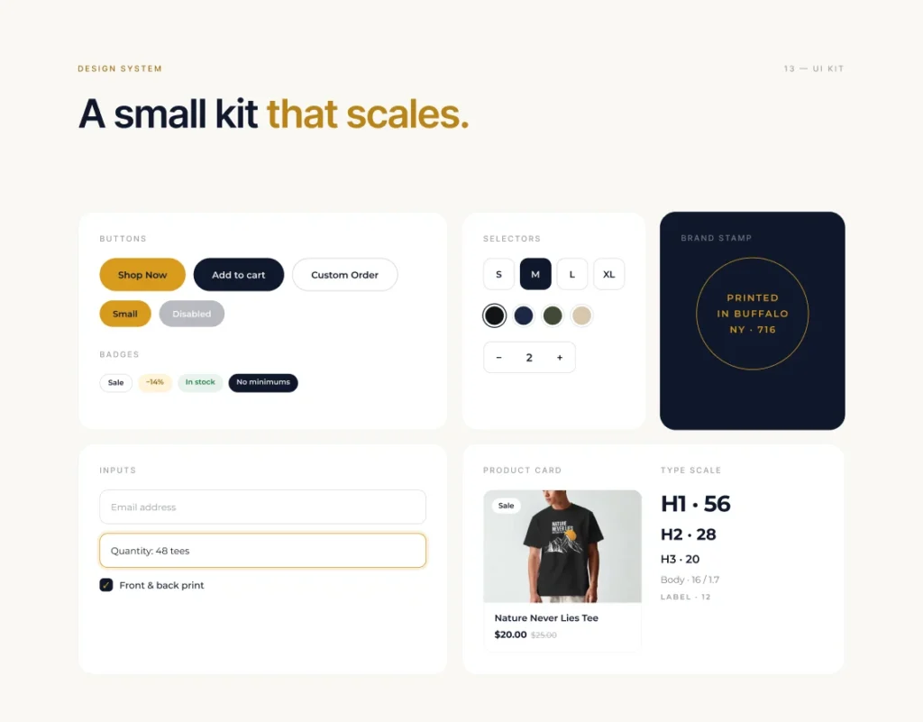 XL Imprint UI kit: buttons, badges, selectors, inputs and type scale